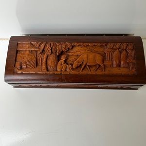 Elegant Masterpiece vintage Kashmir hand carved Patterned Walnut wooden.